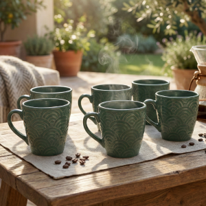 Pine Green Ceramic Coffee Mug (Set of 6)
