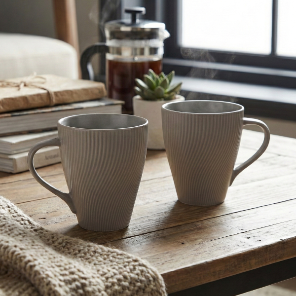 Ash Grey Unique New Bone China Coffee Mug (Set of 2)