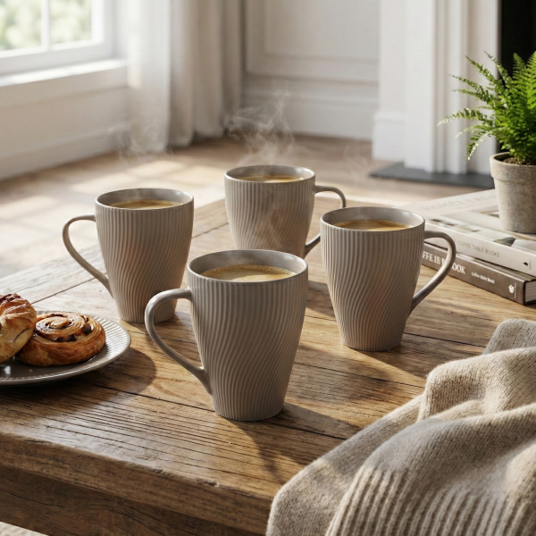 Ash Grey Unique New Bone China Coffee Mug (Set of 4)