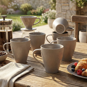 Ash Grey Unique New Bone China Coffee Mug (Set of 6)