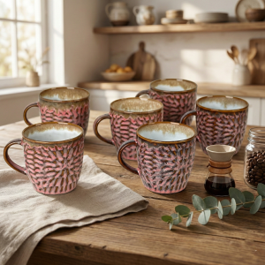 Dusty Rose Pink Ceramic Tea Cup (Set of 6)