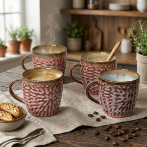 Dusty Rose Pink Ceramic Tea Cup (Set of 4)
