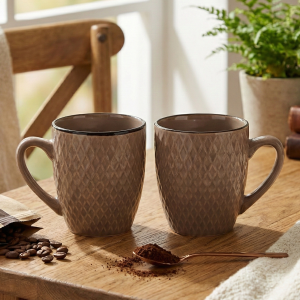 Earthy Brown Patterned Ceramic Coffee Mug (Set of 2)