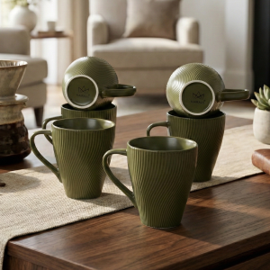 Fern Green Unique New Bone China Coffee Mug (Set of 6)
