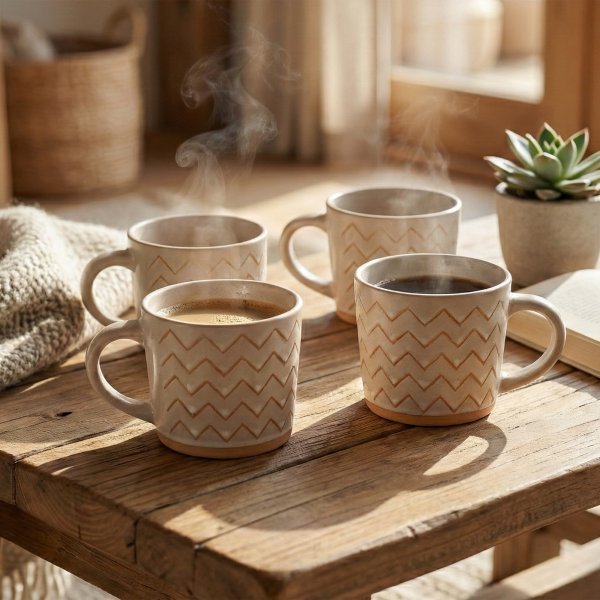 Meandering Ceramic Coffee Mug (Set of 4)