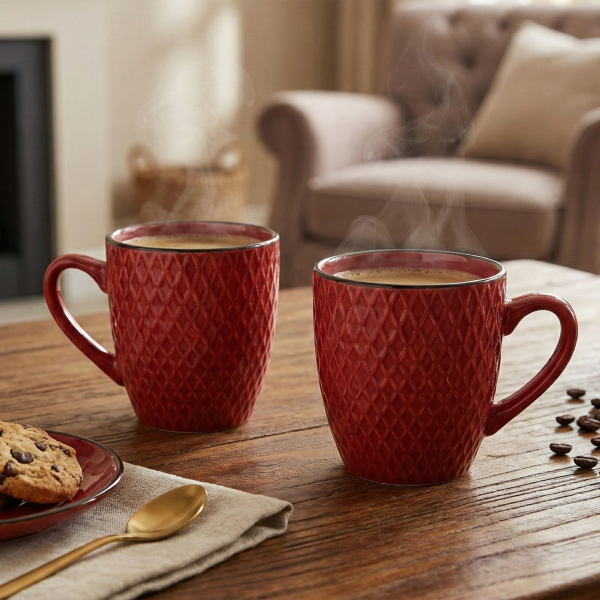 Merlot Love Patterned Ceramic Coffee Mug (Set of 2)