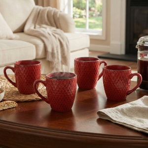 Merlot Love Patterned Ceramic Coffee Mug (Set of 4)