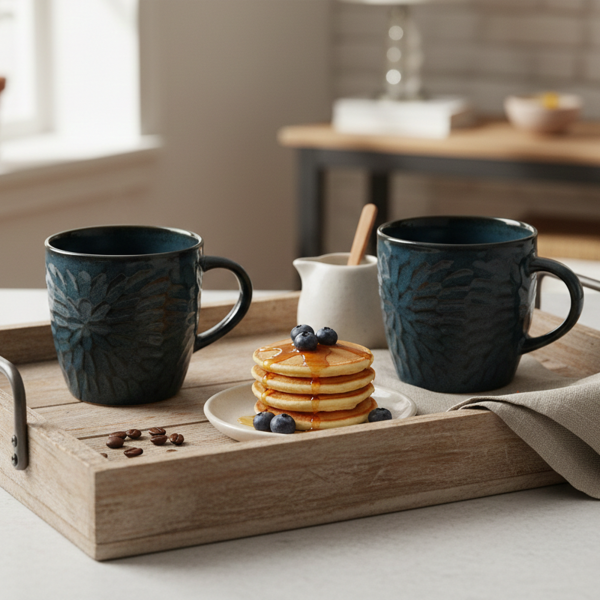 Mosaic Denim Hue Ceramic Tea Cup (Set of 2)
