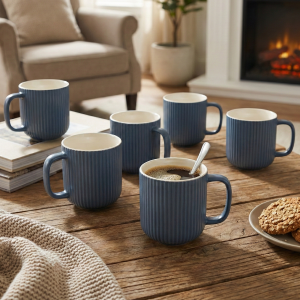 nbc-blue-7.png Oceanic Ribbed New Bone China Coffee Mug (Set of 6)