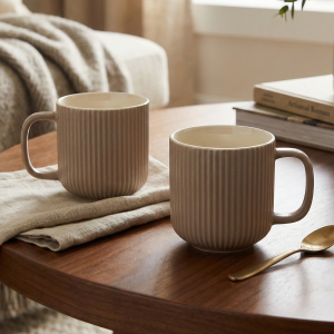 Earthy Ribbed New Bone China Coffee Mug (Set of 2)