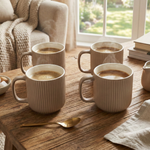 Earthy Ribbed New Bone China Coffee Mug (Set of 4)