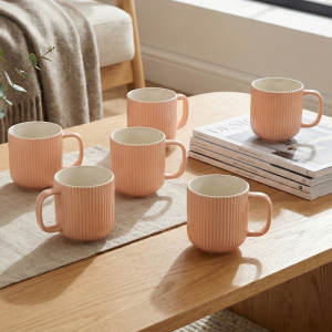 nbc-pink-7.png Misty Rose Ribbed New Bone China Coffee Mug (Set of 6)
