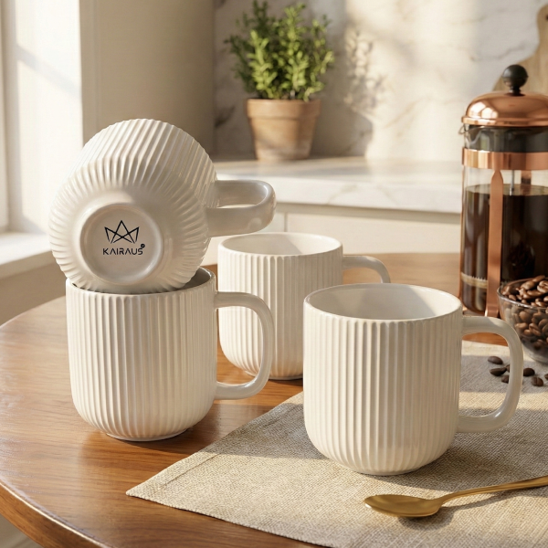 Moonlit Ribbed New Bone China Coffee Mug (Set of 4)