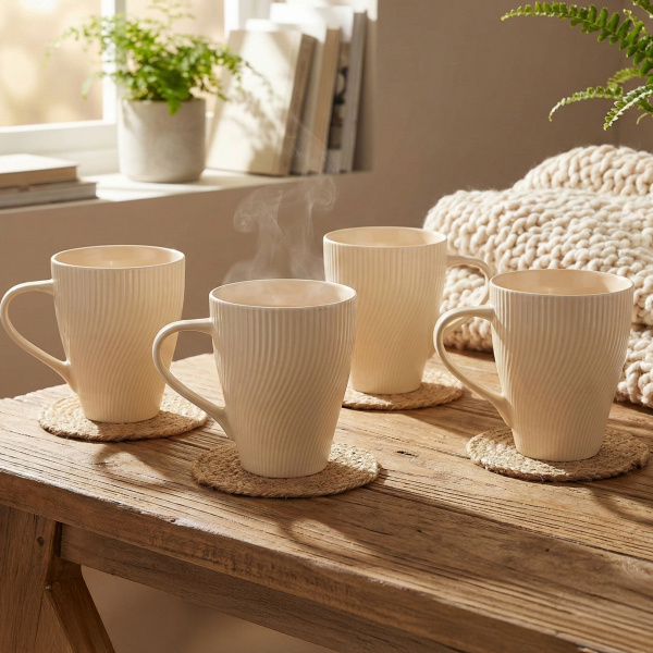 Pale Peach Unique New Bone China Coffee Mug (Set of 4)