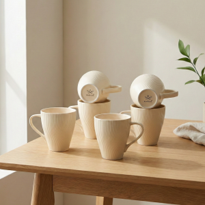 pale-peach_8.png Pale Peach Unique New Bone China Coffee Mug (Set of 6)