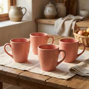 Peachy Coral Pink Ceramic Coffee Mug (Set of 4)