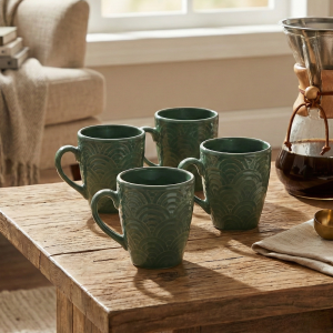 Pine Green Ceramic Coffee Mug (Set of 4)