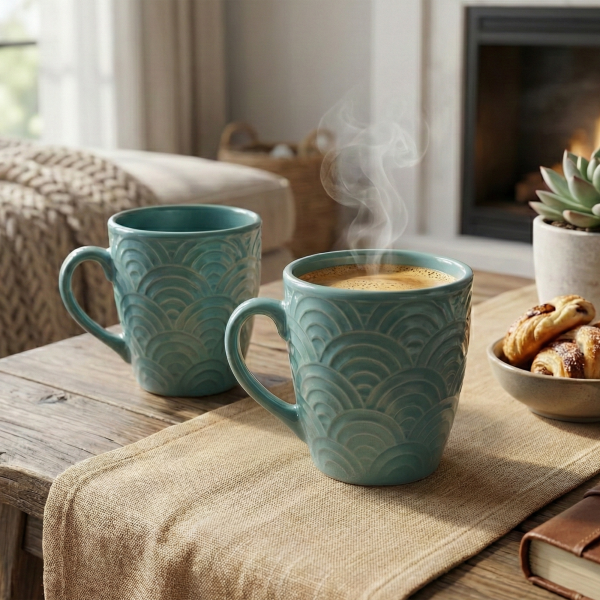Sea Foam Ceramic Coffee Mug (Set of 2)