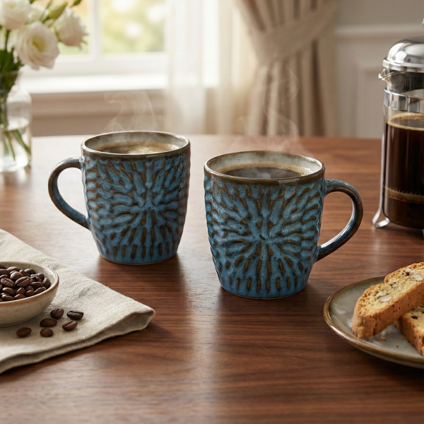 Uranian Blue Mosaic Ceramic Tea Cup (Set of 2)