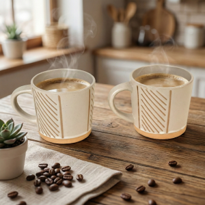 Wool Beige Old-School Coffee Mug (Set of 2)